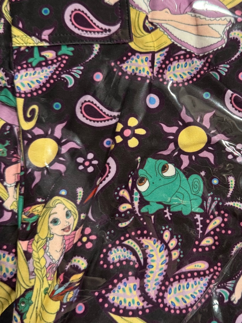 New in Package-Black Patterned Leggings with Colorful Rapunzel & Pascal Print